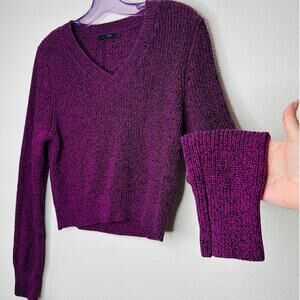 NWT Bobiblack Black Berry Marled VNeck Long Sleeve Crop Sweater S